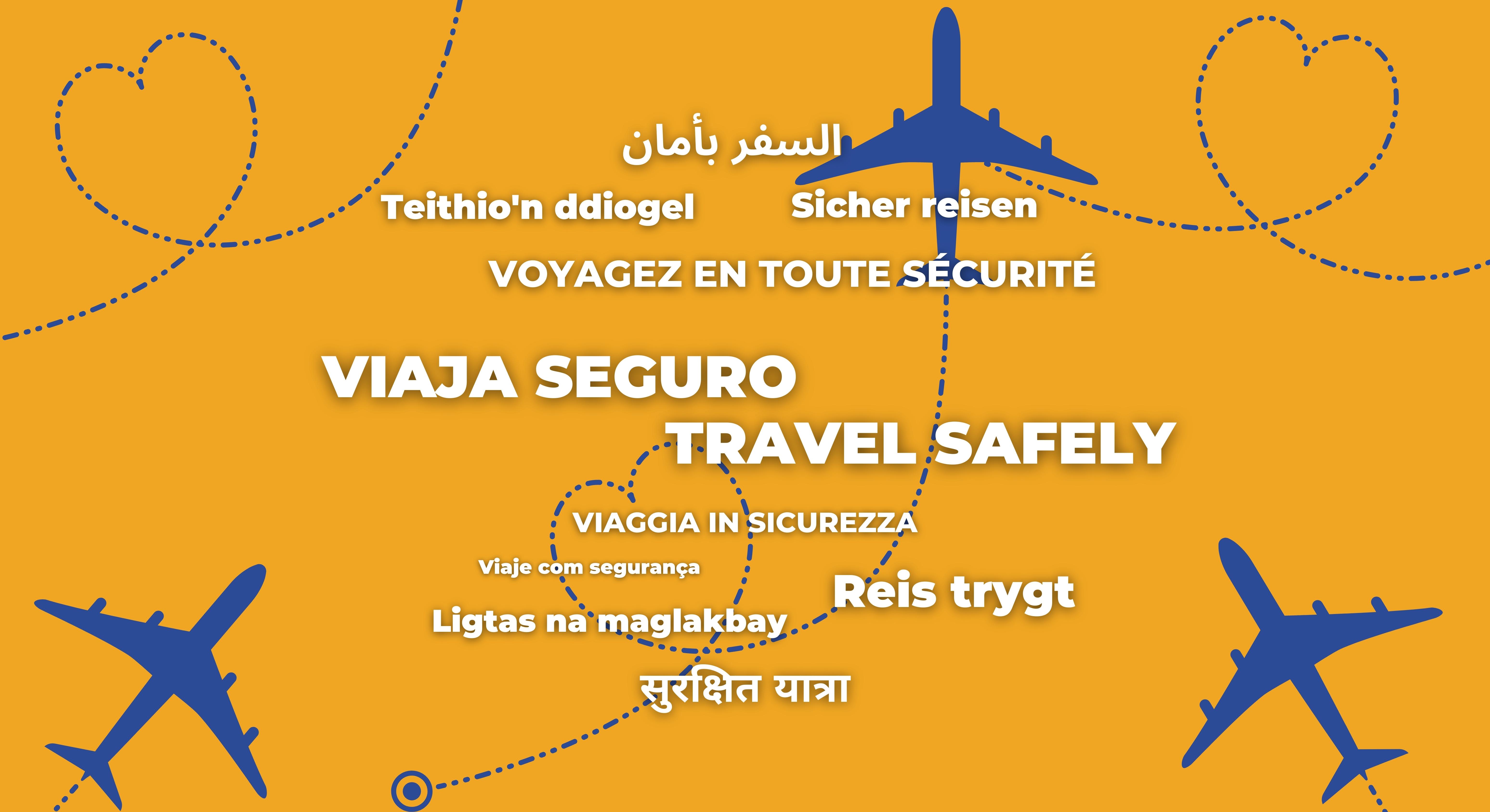 Imagen de viaja seguro en diferentes idiomas